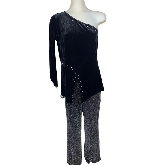 Costume Gallery One Shoulder Pantsuit Outfit Size Medium Black Shimmer Glitter - Picture 1 of 11
